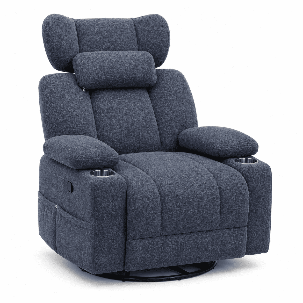 TiramisuBest Swivel Rocking Recliner Chair with Cup Holders,Big and Tall Manual Chenille Lounge Chair for Living Room,Blue