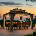 thumbnail image 3 of Sunjoy 12x10 Gazebo, Steel Hardtop Gazebo with Curtain and Netting - Brown Aluminum Posts,Kingston Series, 3 of 16