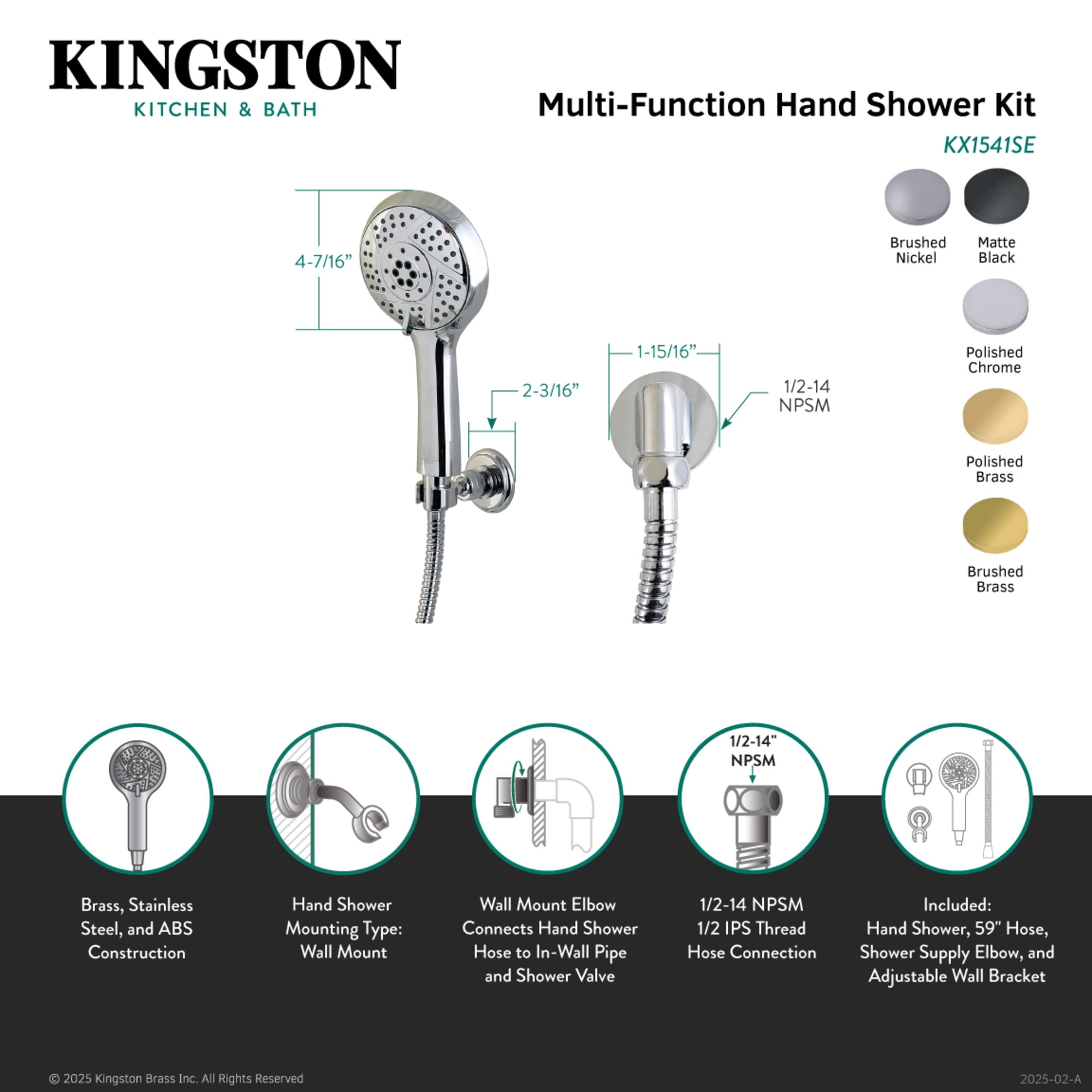 Kingston Brass KX1541SE Vilbosch Multi-Function Hand Shower Kit, Polished Chrome