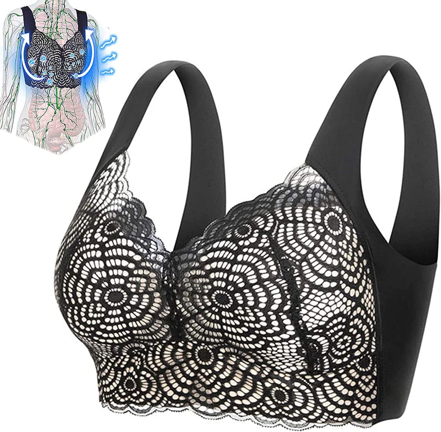 2023 New Slimory Lymphvity Detoxification and Shaping & Powerful Lifting  Bra, Sexy Lace Comfort Wire-Free Bra Plus Size