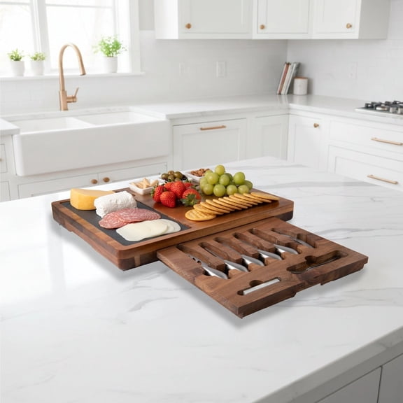 Charcuterie and Cheese Board Set Premium Acacia Wood with Cutlery Elegant Serving Tray