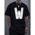 thumbnail image 1 of Camiseta de manga corta con cuello redondo y estampado de letra W en inglés para hombre, sencilla y moderna, cómoda y transpirable, ideal para el tiempo libre en vacaciones de primavera y verano., 1 of 4