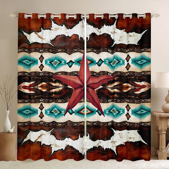 Castle Fairy Western Aztec Black Out Curtains,Texas Star Curtains Pack of 2 (42x63 Each)