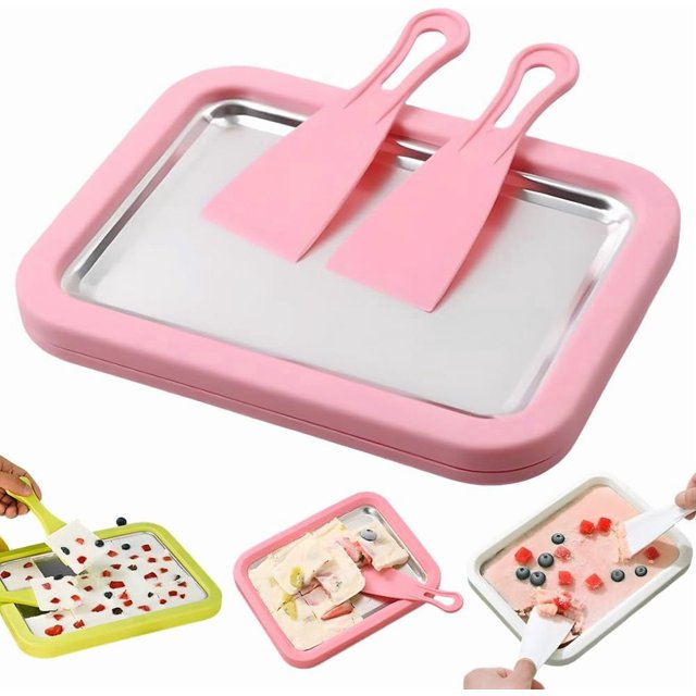 At-Home Rolled Ice Cream Maker Kit with 2 Scrapers, DIY Fun (Pink)