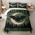 thumbnail image 2 of Homewish Halloween Bat Twin Quilt Set, Vintage Castle Twin Coverlet Set, Olive Green, 2pcs 1 Bedspread and 1 Pillowcase, 2 of 7