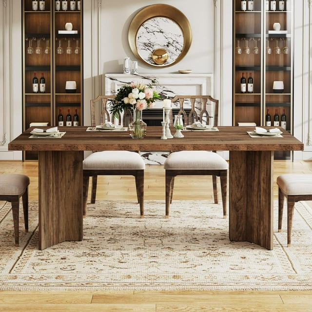 Tribesigns 63" Dining Table, Rustic Wood Dinner Eating Table for Kitchen, Dining Room, Walnut