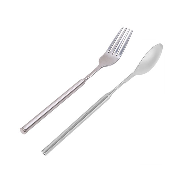 Visland Extendable Fork Telescoping Spoon Stainless Steel Retractable Dinner Spoon Long-Handled Prank Fork Versatile Dining Tool for BBQ Camping