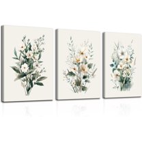 CGXY Watercolor Flowers Wall Art Colorful Flower Canvas Painting Botanical Floral Wall Decor Modern Botanical Wildflower Poster Prints for Living Room Bedroom Framed 12"x16"x3Pcs