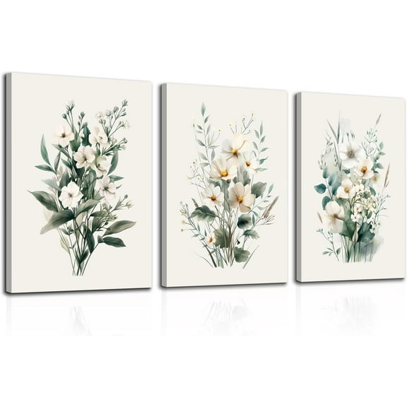 CGXY Watercolor Flowers Wall Art Colorful Flower Canvas Painting Botanical Floral Wall Decor Modern Botanical Wildflower Poster Prints for Living Room Bedroom Framed 12"x16"x3Pcs