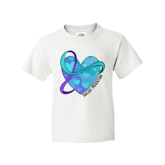 Inktastic Suicide Prevention Awareness Purple and Teal Heart Ribbon Youth T-Shirt