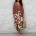 thumbnail image 4 of DISNIMO Tree Print Women's Maxi Dresses Loose V Neck Midi Dress Lightweight 3/4 Sleeve Dresses for Women Fashion Fall Dress, L, 4 of 6