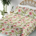 thumbnail image 3 of Ambesonne Floral Design Fitted & Flat Sheet with Shams 4 Pcs Set, Simplistic Leaves Art, Full, Pistachio Green Dark Pink, 3 of 5