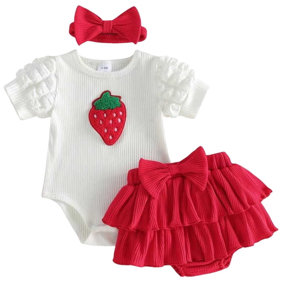 Wxirdiow Baby Girl Dresses Newborn Baby Girl Summer Clothes Infant Little Girl Outfit Romper Tutu Skirt Set Cute Baby Girl Outfits Red Size,3-6 Months