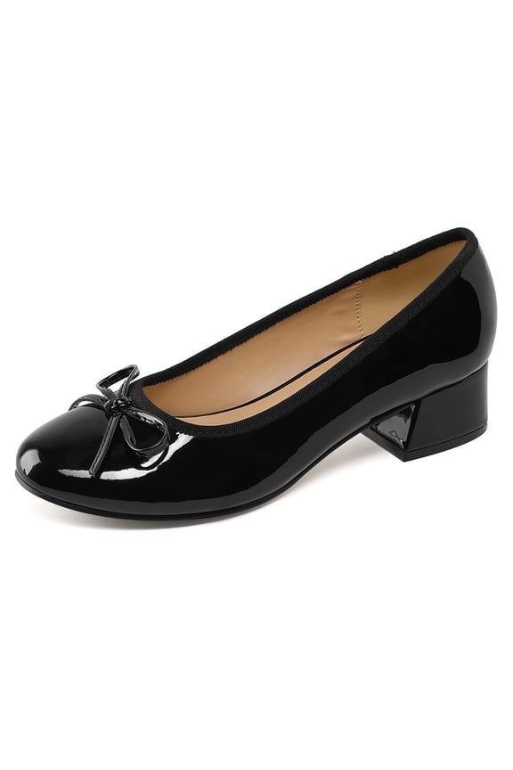 Women's Block Heel Pumps Cream PU Bow Tie Ballet Shoes Sizes 10