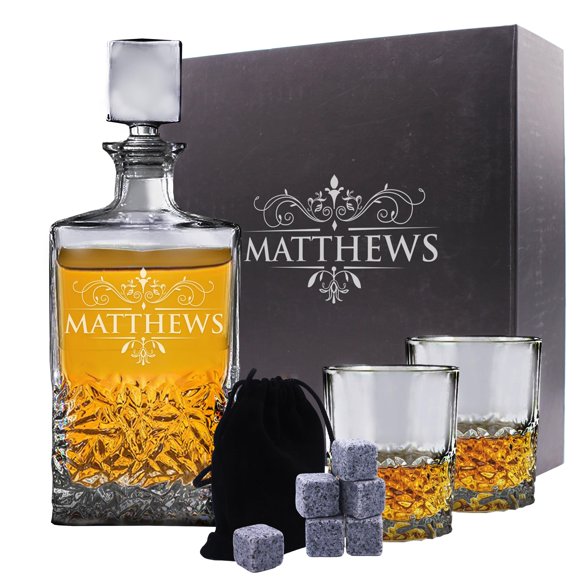 The Wedding Party Store Premium Custom Engraved Decanter - Personalized with Name (Decanter and 2 Glasses)