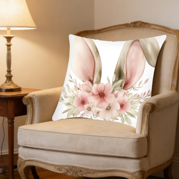 Uuiauoio Easter Pillow Covers 18x18 Easter Throw Pillow Covers with Bunny and Eggs Spring Home Decor Pillowcase Square Cushion Covers for Sofa Bed Couch
