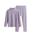 thumbnail image 2 of Wuxian Baby Girl Outfits Winter Thermal Underwear Solid Color Base Layer Half High Collar Long Sleeve Shirts Casual Trousers Two Piece Set Comfy Sweat Set For Toddler,Purple,8-9 Years, 2 of 4