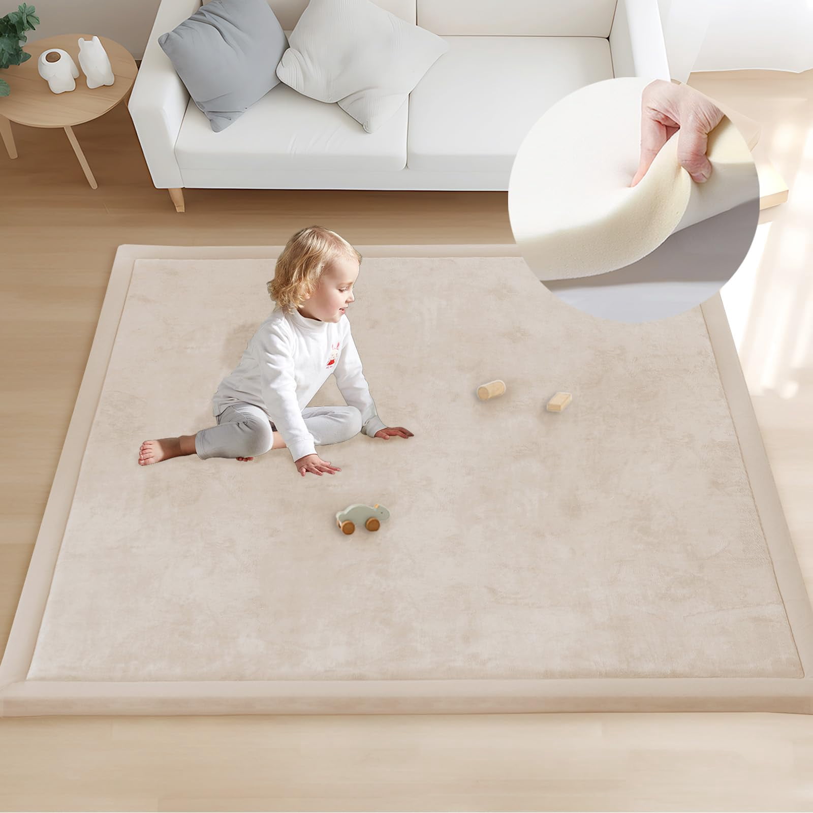 ACOMOPACK Baby Play Mat for Floor 1.3" Thick Memory Foam Play Mat 71"×79" Tummy Time Crawling with Non-Slip Bottom for Living Room,Nursery,Soft Velvet Playpen Mats for Kids,Infants