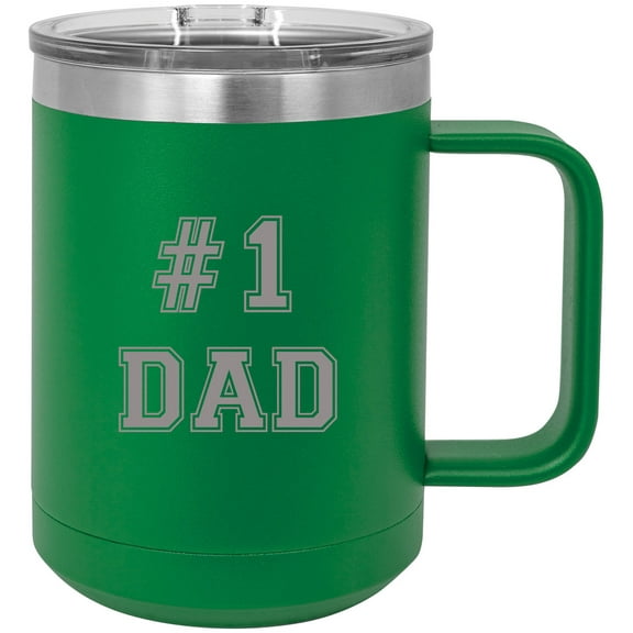 #1 Dad Stainless Steel Vacuum Insulated 15 Oz Travel Coffee Mug with Slider Lid, Green