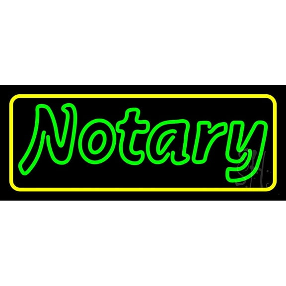Green Notary Yellow Border LED Neon Sign 13 x 32 - inches, Black Square Cut Acrylic Backing, with Dimmer - Bright and Premium built indoor LED Neon Sign for Defence Force.