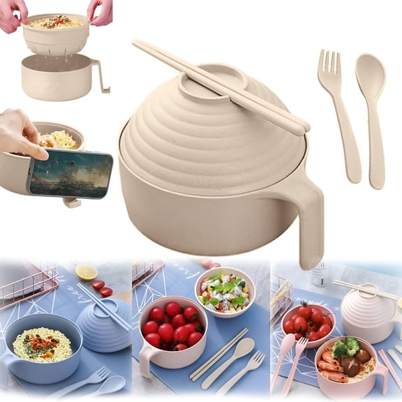 ACDANC Ramen Bowl with Lid,Ramen Bowl Set,Ramen Bowl with Strainer,Portable Noodles Bowl with Handle,Noodle Microwave Bowl for Rapid Ramen,Dishwasher-Safe