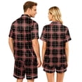 thumbnail image 5 of Leidass Mens Plaid Stripe Pajama Set Short Sleeve Button Down Sleepwear Set Relaxed Lounge Set With Matching Shorts For Home Red 2XL, 5 of 5