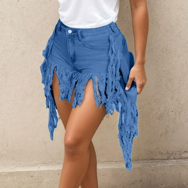 WILLBEST Pantalones Cortos Casuales para Mujer, Cómodos y Versátiles, con Detalle de Flecos para Fiesta de Verano, Discoteca, Tejido Elástico y Transpirable. XXXL
