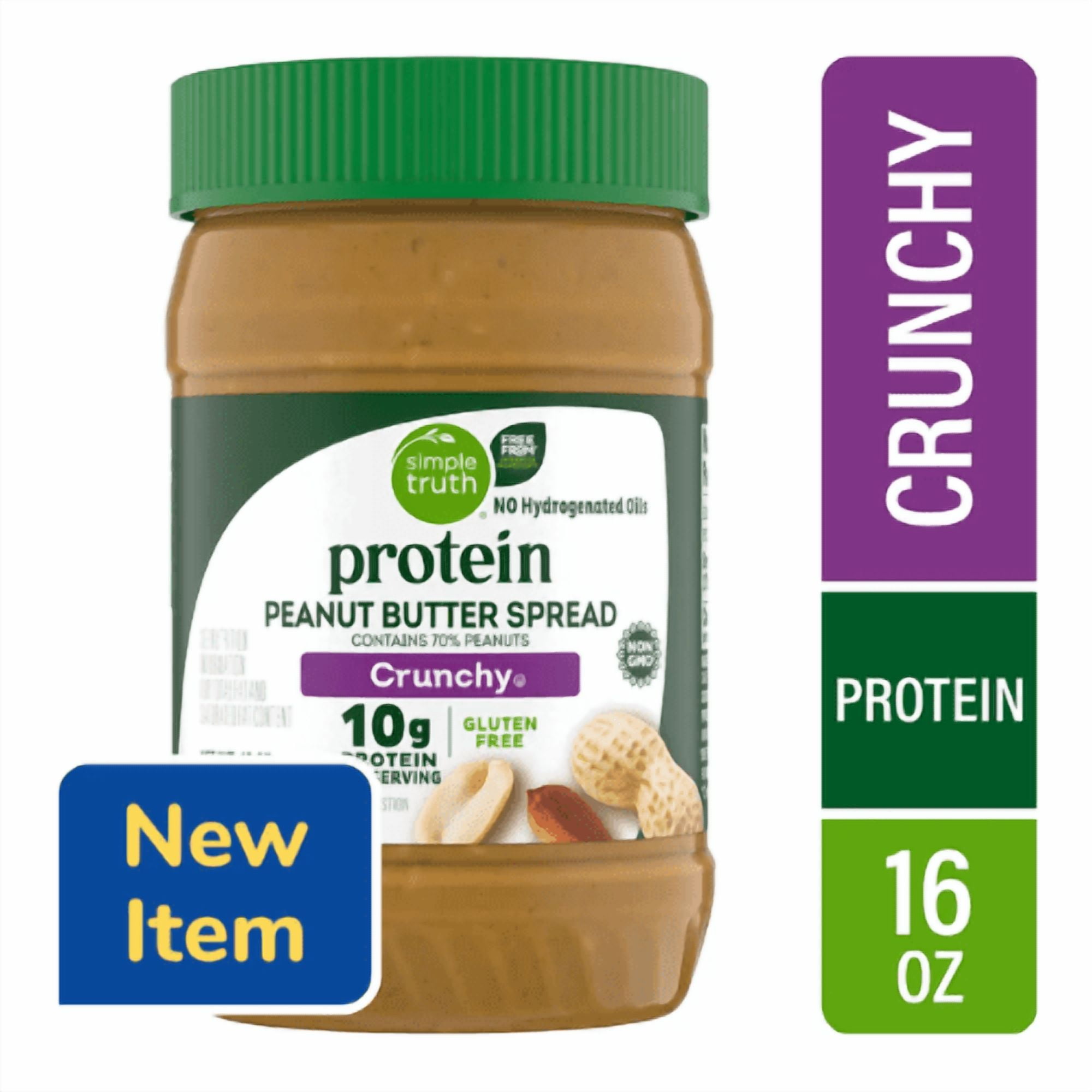 Simple Truth Protein Peanut Butter Spread Crunchy Gluten Free No Hydrogenated Oils 16 Oz , 2 Pack