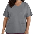 thumbnail image 3 of LangJing Plus Size Scrubs Top for Women Short Sleeve Summer Shirts Stretch Soft V Neck Casual Scrub Tops Nurse Working Uniform with Pockets Gray,XXXXXL, 3 of 7
