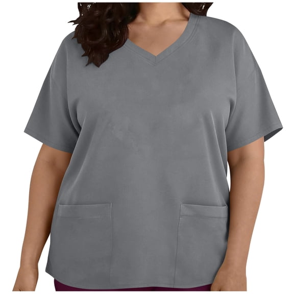 Perfectbot Women's Plus Size Scrub Tops - V-Neck Loose Fit Shirts with 2 Pockets for Nurse & Work