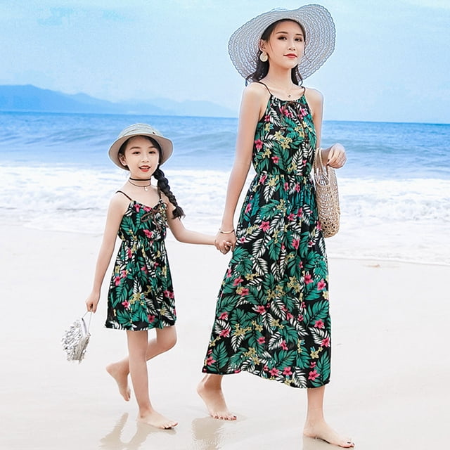 Robes Maman et Moi Vintage à Imprimé Floral à Bretelles Spaghetti à Col en V Robe Camisole de Plage