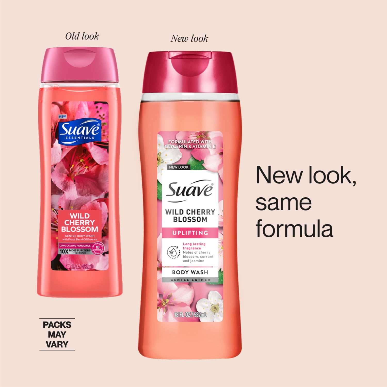 (3 pack) Suave Wild Cherry Blossom Moisturizing Body Wash with Glycerin & Vitamin E, 18 FL OZ