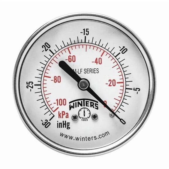 Winters Gauge,Pressure,2-1/2in,30in. Hg Vac to 0 PEM1431LF