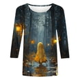 thumbnail image 4 of VKOYWKM Halloween Shirts Women Spooky Ghost Graphic T Shirts 3/4 Sleeve Loose Fit Crew Neck Halloween Party Blouses, 4 of 5