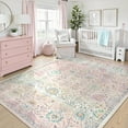 thumbnail image 5 of Wonnitar 8'x10' Pink Boho Area Rug, 8x10ft Rugs for Bedroom Girls Large Living Room Area Rugs Soft Floral Playroom Rug, Washable Rugs Non Slip Pastel Rug for Bedroom Living Room Carpet, 5 of 10