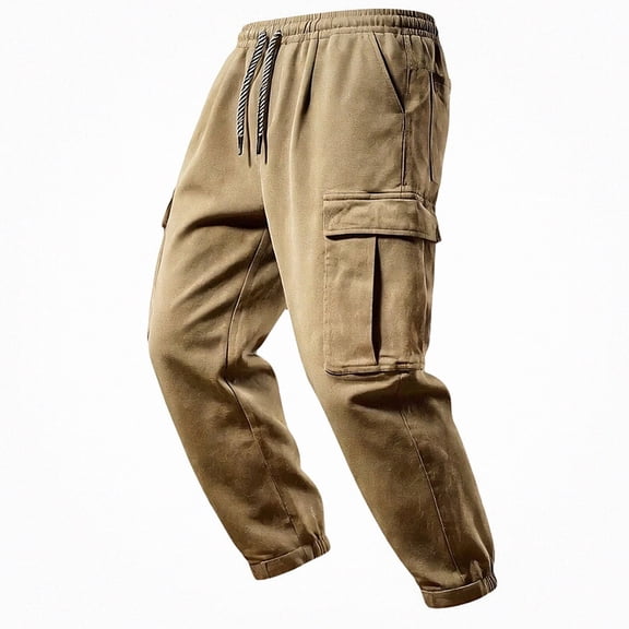 HOMADLES Men's and Big Men's Casual Joggers Pants Quick Dry Loose Fit Sports Pants Solid Color Side Pocket Athletic Pants Khaki Size L