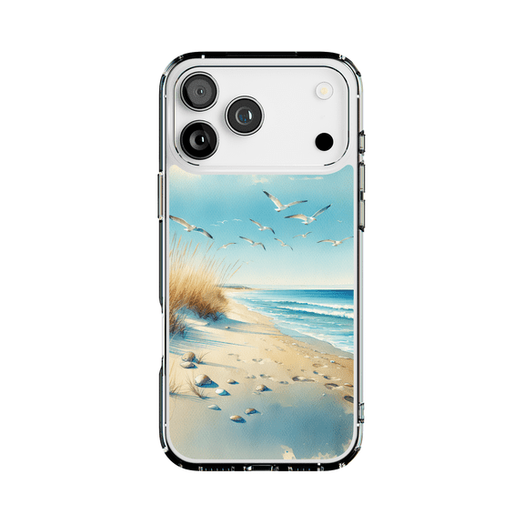 DistinctInk Hybrid Clear Case Compatible with MagSafe for iPhone 17 Pro Max- Seaside Calm Watercolor Art Scene