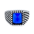 thumbnail image 2 of Bling Jewelry Mens Classic Brick Accent Rectangle Blue CZ Signet Ring Oxidized Sterling Silver, 2 of 4