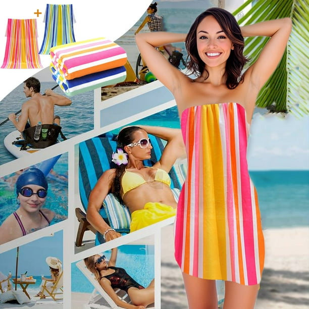 Conjunto de toallas de playa extra grandes, microfibra, secado rápido, resistente a la arena, diseño arcoíris