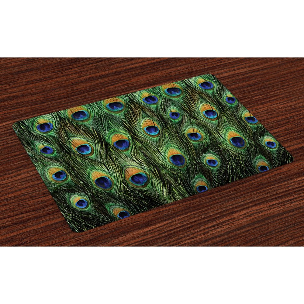 Peacock Placemats Set of 4 Peacock Tail Feathers Tropical Exotic