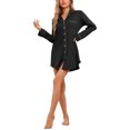 thumbnail image 2 of INSPIRE CHIC Women's Nightgown Long Sleeve Sleepshirt Button Down Notch Collar Nightshirt Sleepwear S Black, 2 of 6