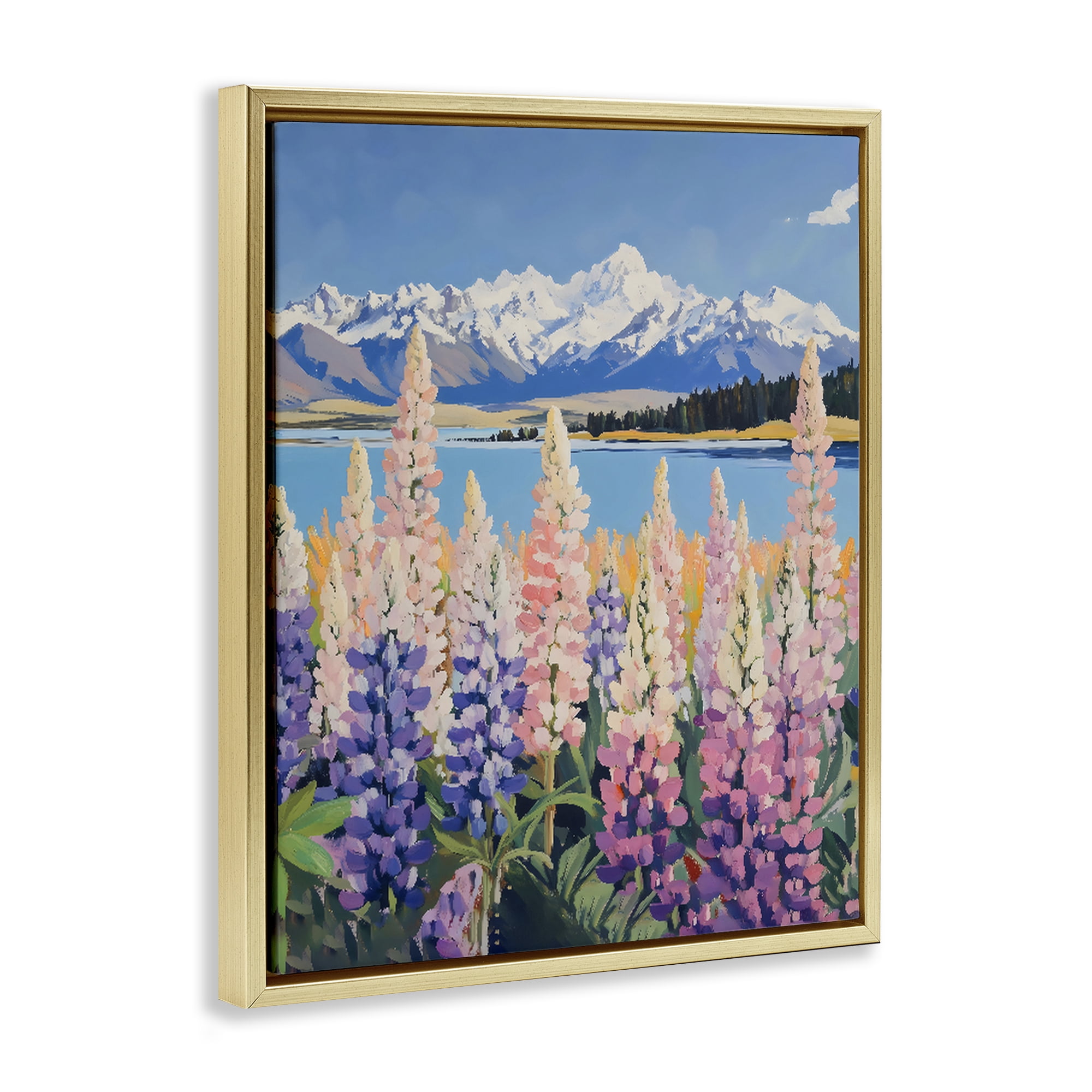 Stupell Industries Mountains & Wildflowers by Lake Gold Framed Floater Canvas Wall Art, design by The Prints Vibe