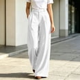 thumbnail image 6 of Miluxas Women's High Rise Wide Leg Trousers Pleated Front Business Casual Loose Straight Pants with Pockets Dress Pants for office Commute Wear White, 6 of 7