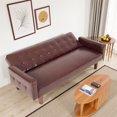 thumbnail image 4 of Aukfa 75" Button-Tufted Futon Convertible Sofa Bed for Home Office, Leather, Red Brown, 4 of 9