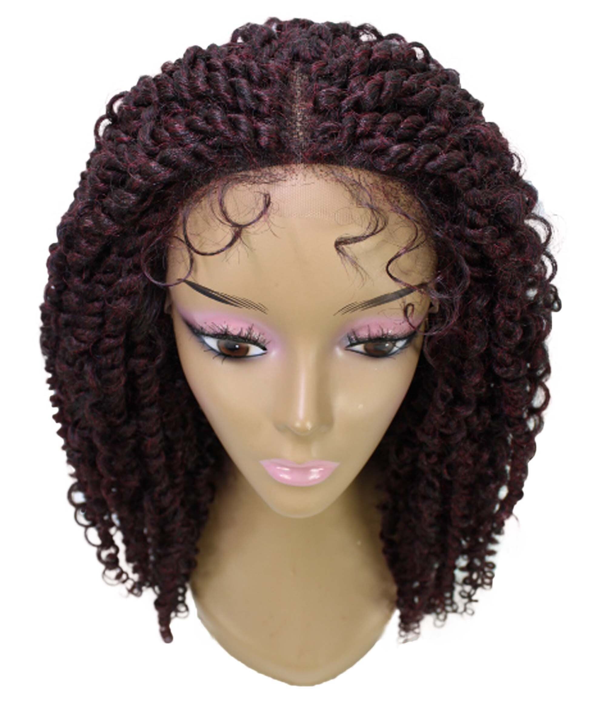 LUXLUXE Tierra Curly 19 in Long 4x4 Hand Tied Lace Braid Braided Wig, Beauty Heat Resistant Fiber, 20+ Shades of Natural, Dip Dyed, & Blended Colors