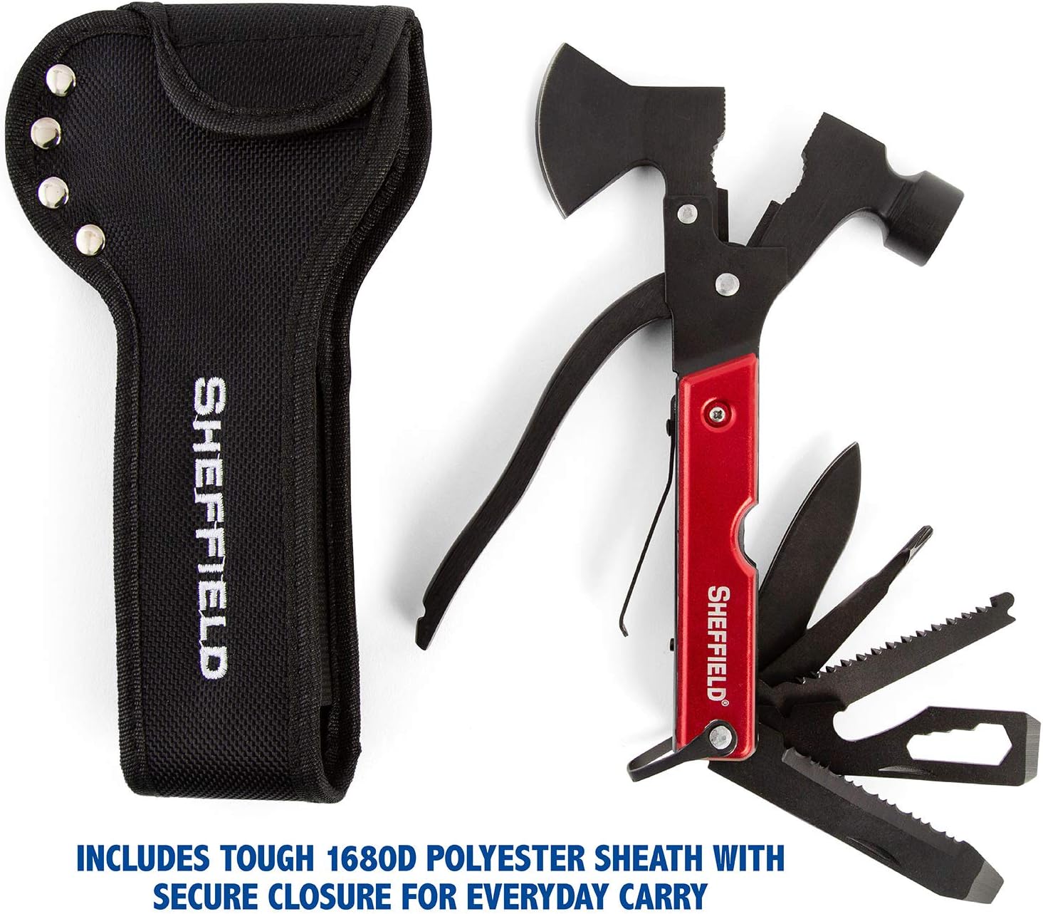 RGHJAR-14-in-1 Multitool, Stocking Stuffers, Camping Hatchet Comes With 1680D Polyester Hatchet Sheath, Alloy Steel Camping Hammer Multitool, Great Hiking Gifts