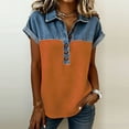 thumbnail image 2 of Sentmoon Ensembles pour Femmes 2 Pcs Chemise en Denim Hauts d'Été Manches Courtes Col à Revers Patchwork Coupe Régulière avec Imprimé Extensible Vêtements pour Femmes Tendance 3TG-5TG, 2 of 6
