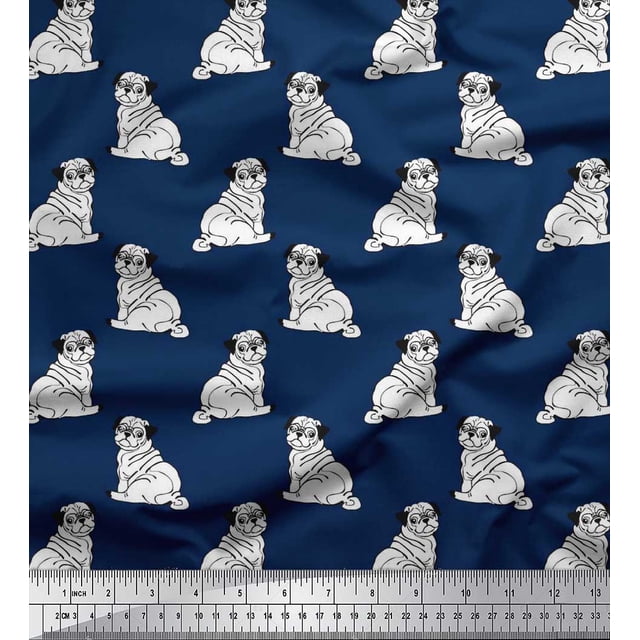 Soimoi Poly Georgette Fabric Pug Dog Printed Craft Fabric by The Yard 52 Inch Wide