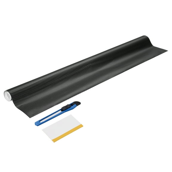 1 Set 3D Carbon Fiber Vinyl Wrap 19.69" x 5ft Self-Adhesive Car Sticker Waterproof Wrap Roll for DIY Decor Automotive Exterior Interior Protection with Scraper Tool, Black