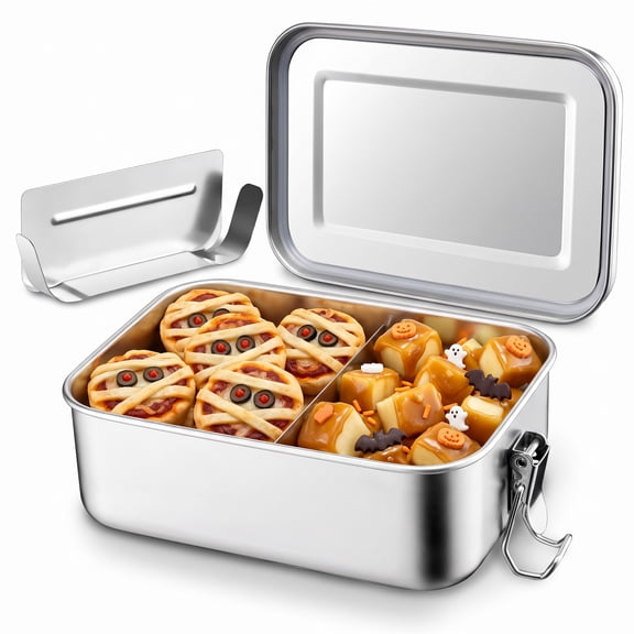 Walchoice Bento Box, 47oz Stainless Steel Lunch Box Container with Lids & 2 Removable Dividers, Reusable Metal Meal Storage for Work Office Travel, Leak-Proof & Dishwasher Safe